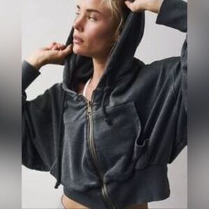 Free People Movement Low Key Women's Charcoal Gray Black Knit Hoodie Zip-Up